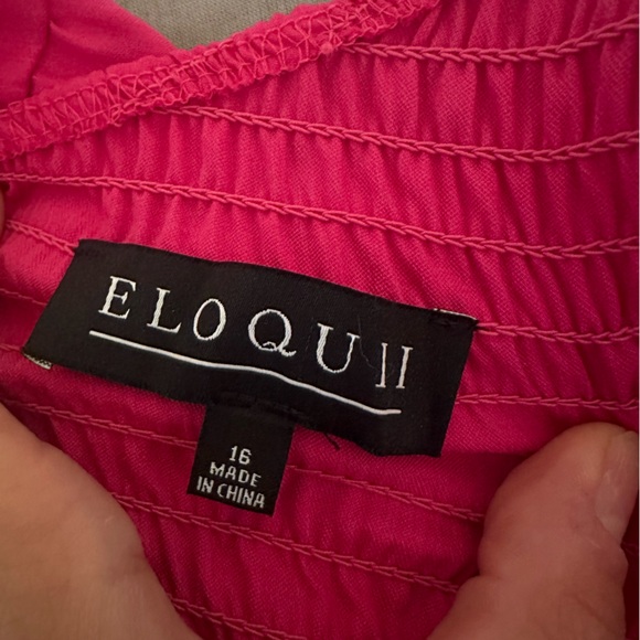 ELOQUII Smocked Bodice One Shoulder Tiered Midi Dress Hot Pink Plus Size 16 - Picture 4 of 5